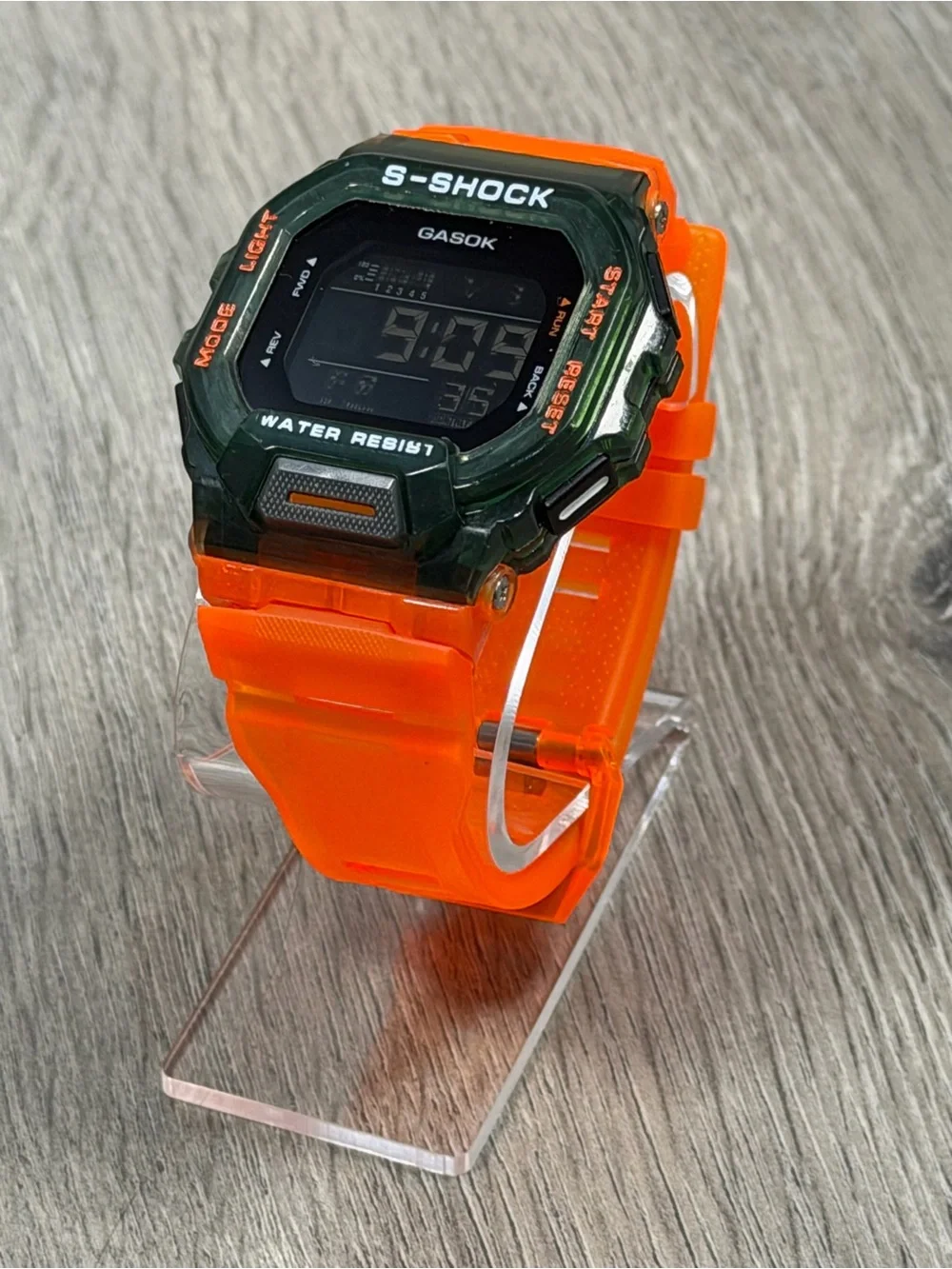 Gasok s-shock digital watch 46mm green orange working